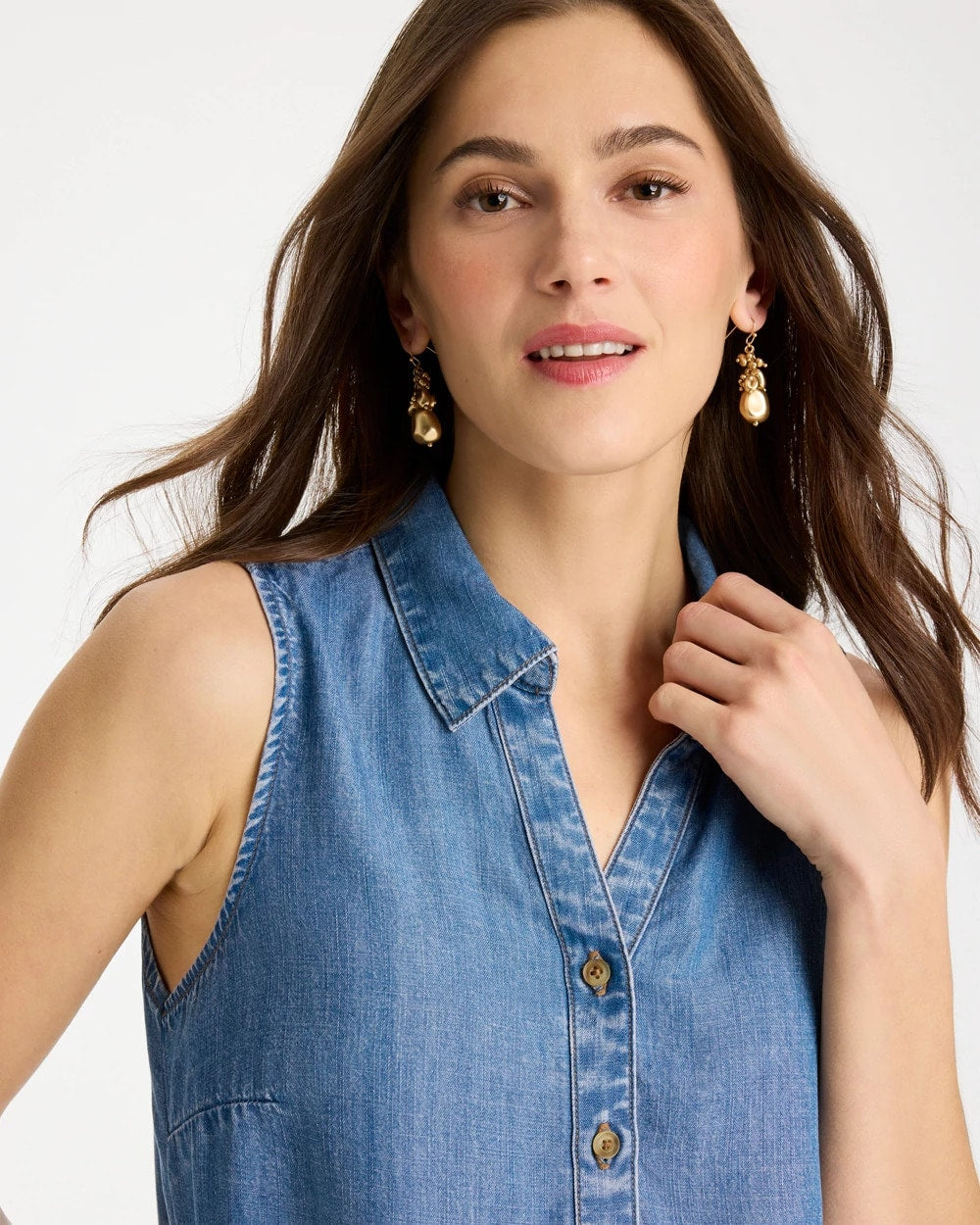 Chico's Tencel Denim Sleeveless Shirt Burano Indigo