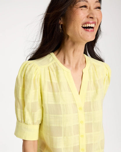 Chico's Cotton Plaid Elbow-Sleeve Shirt Sage Lime