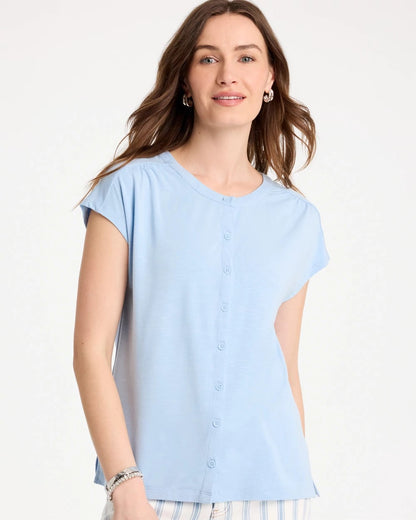 Chico's Refined Button Tee Blue Haven