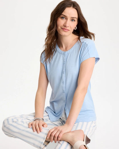 Chico's Refined Button Tee Blue Haven
