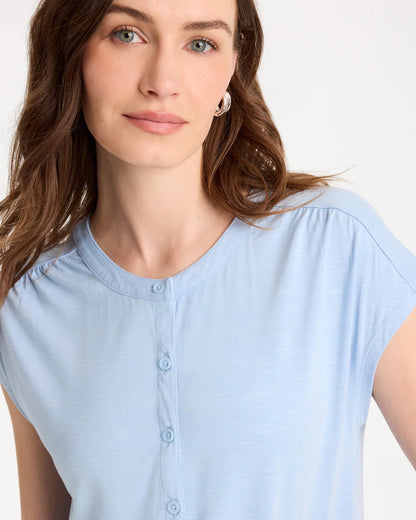 Chico's Refined Button Tee Blue Haven