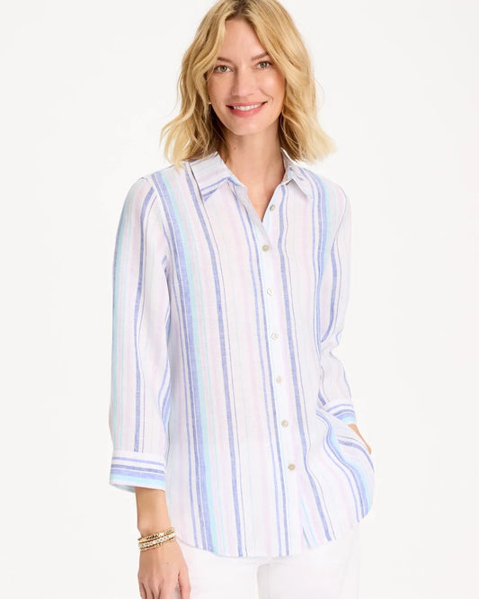 Chico's No Iron™ Linen Striped Shirt Amparo Blue