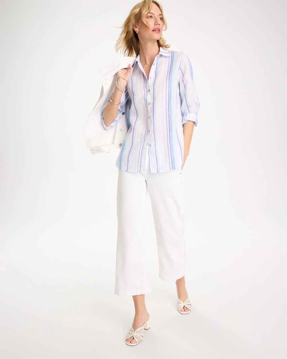 Chico's No Iron™ Linen Striped Shirt Amparo Blue