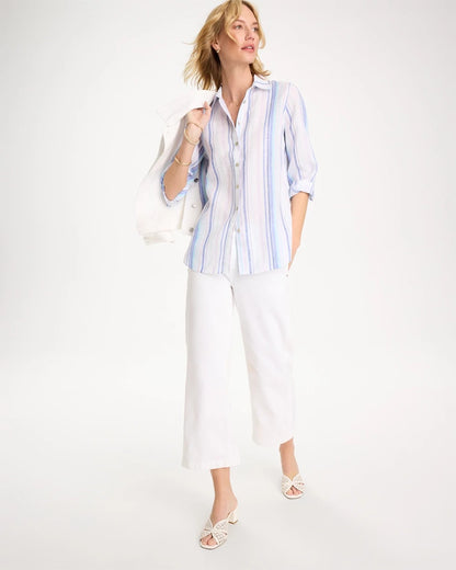 Chico's No Iron™ Linen Striped Shirt Amparo Blue