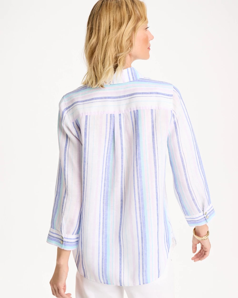 Chico's No Iron™ Linen Striped Shirt Amparo Blue