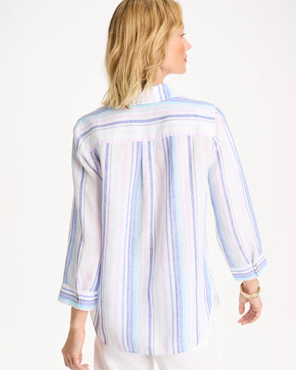 Chico's No Iron™ Linen Striped Shirt Amparo Blue