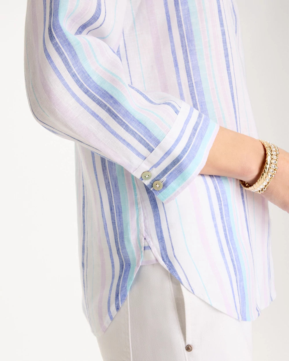 Chico's No Iron™ Linen Striped Shirt Amparo Blue