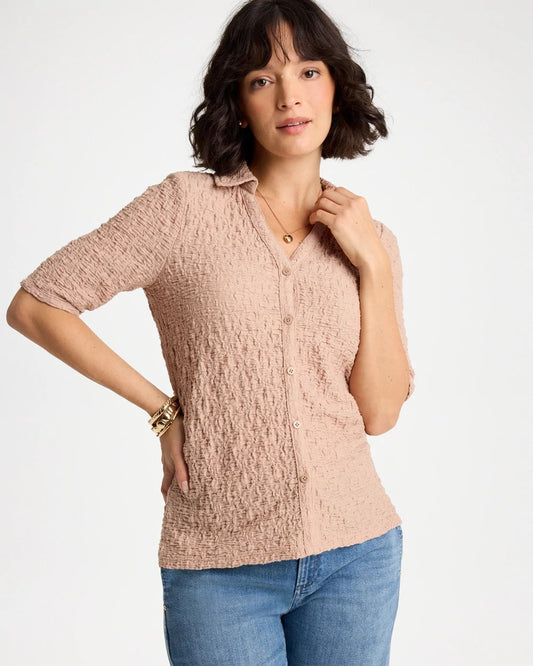 Chico's Textured Camp Tee Mocha Mousse