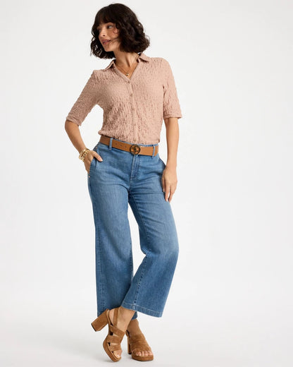 Chico's Textured Camp Tee Mocha Mousse