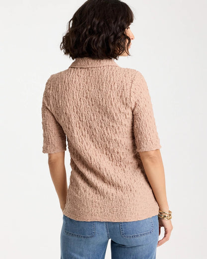 Chico's Textured Camp Tee Mocha Mousse