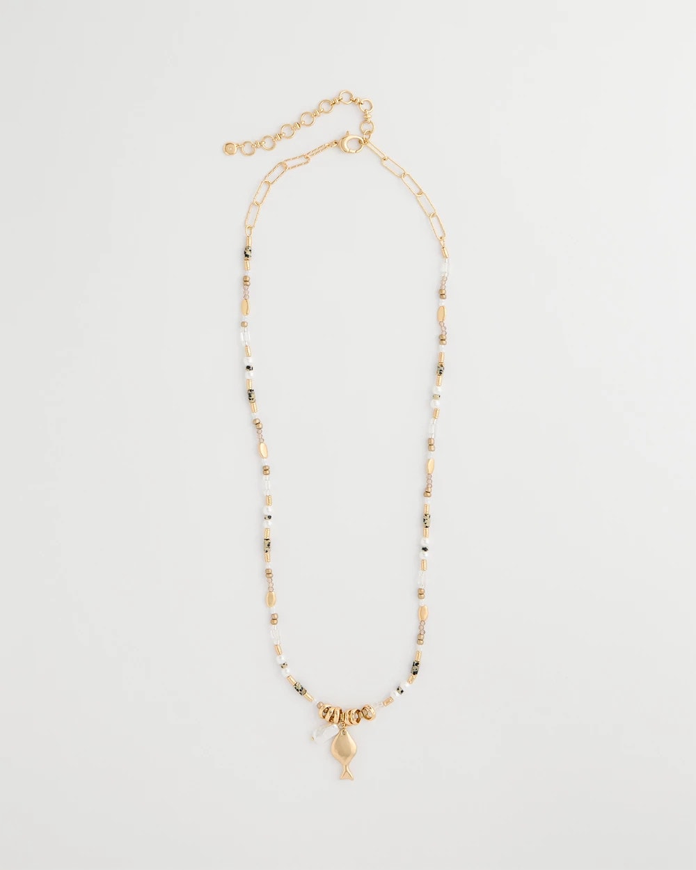 Chico's Coral Jade Stone Charm Necklace Neutral