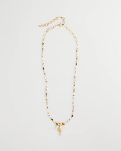 Chico's Coral Jade Stone Charm Necklace Neutral