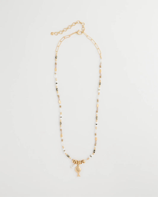 Chico's Coral Jade Stone Charm Necklace Neutral
