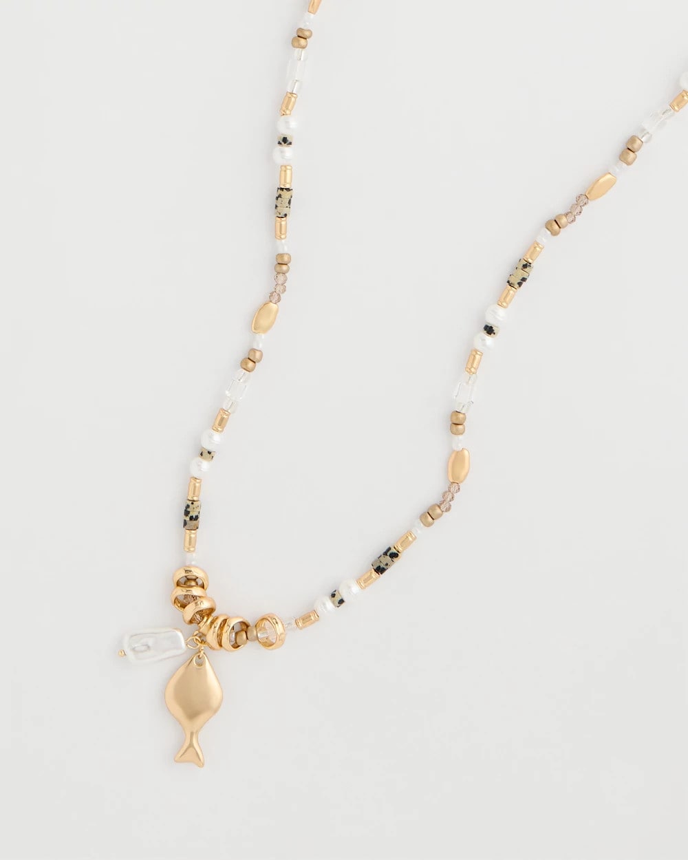 Chico's Coral Jade Stone Charm Necklace Neutral