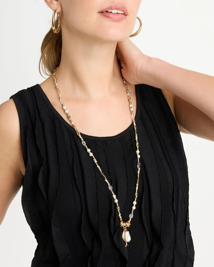 Chico's Coral Jade Stone Charm Necklace Neutral