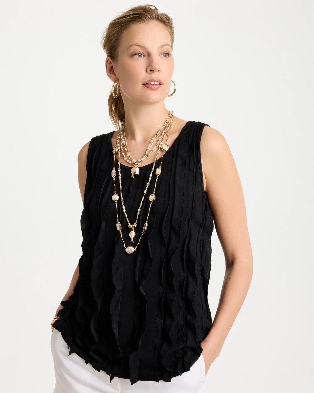 Chico's Coral Jade Stone Charm Necklace Neutral