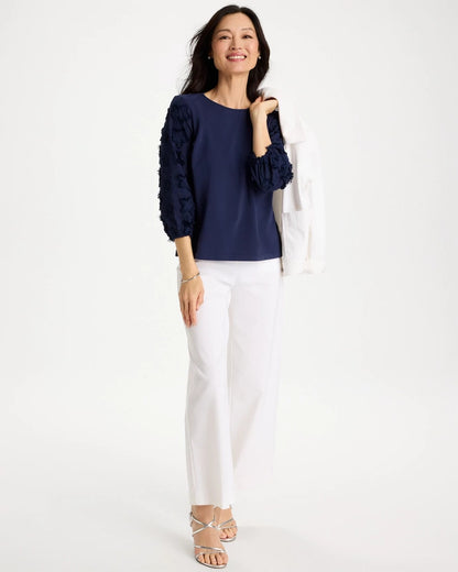 Chico's Star Cutout 3/4 Sleeved Tee Passport Blue