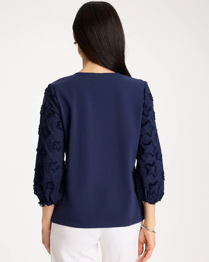 Chico's Star Cutout 3/4 Sleeved Tee Passport Blue
