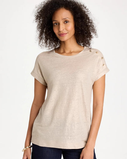 Chico's Foiled Linen Button Tunic Smokey Taupe