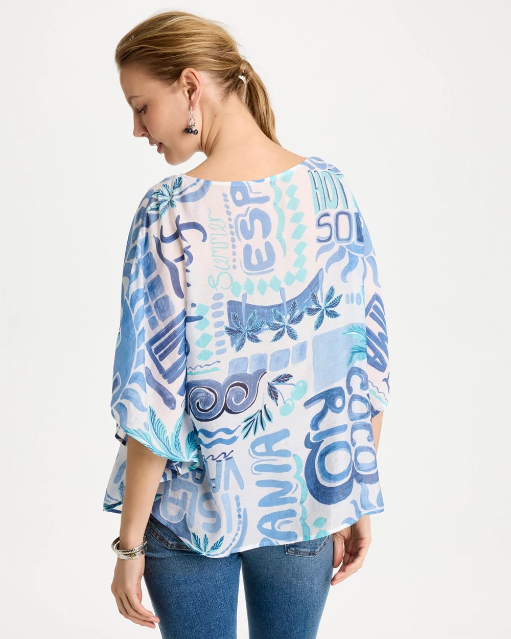 Chico's Island Printed Poncho Passport Blue