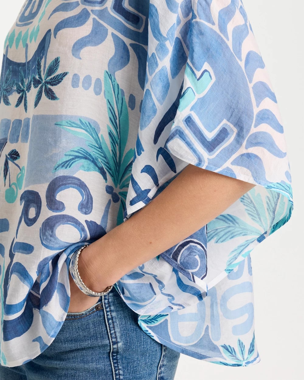 Chico's Island Printed Poncho Passport Blue