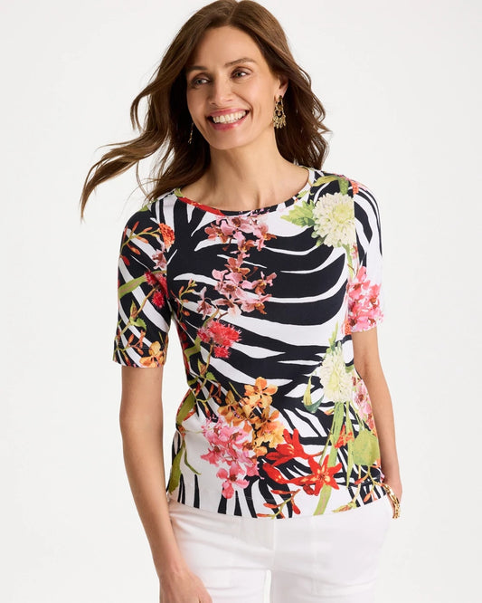 Chico's Pima Cotton Elbow-Sleeve Tee Black