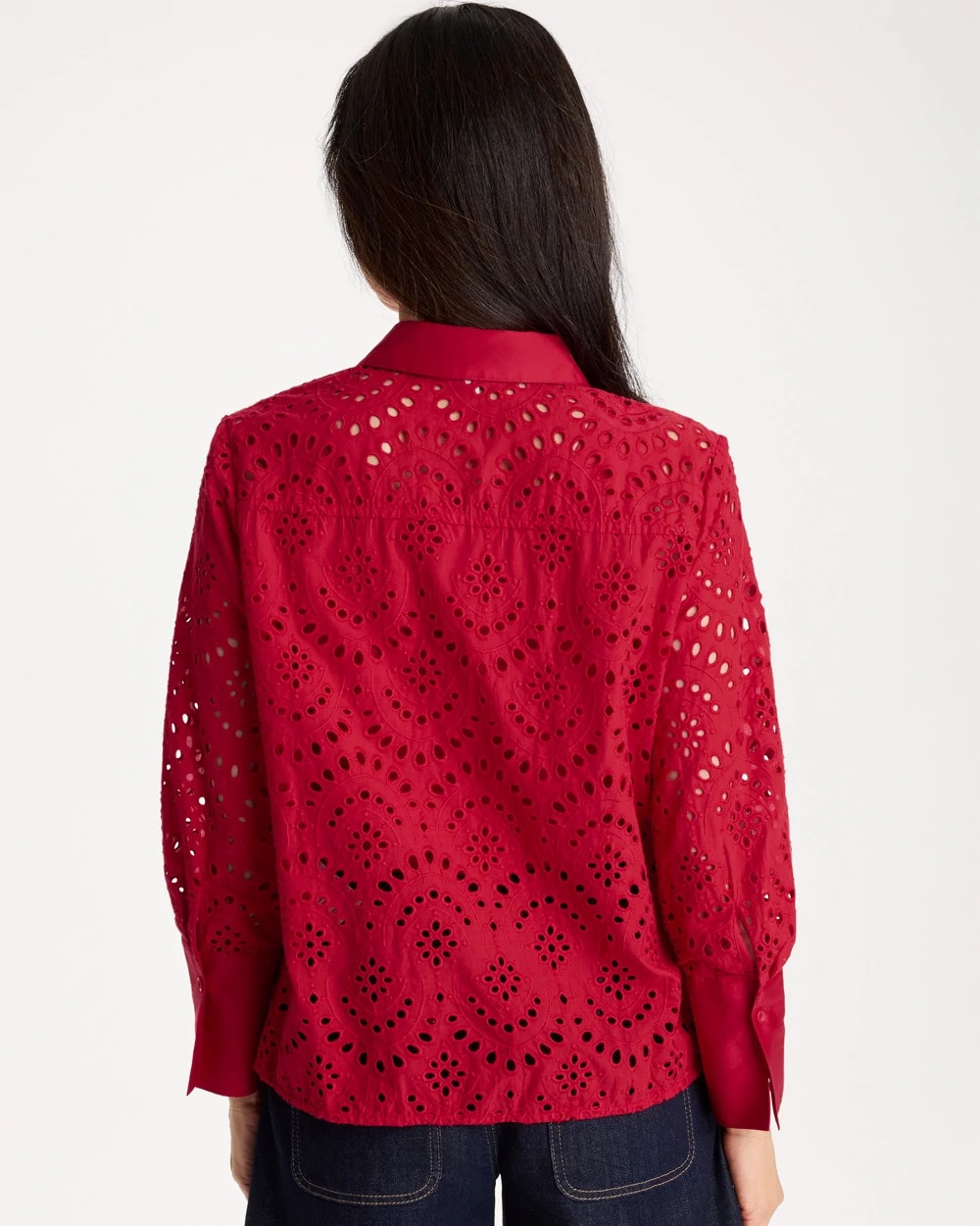 Chico's Eyelet Collared Shirt Cherry Lush