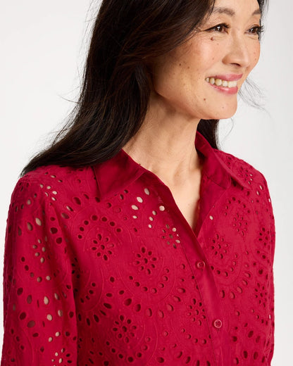 Chico's Eyelet Collared Shirt Cherry Lush