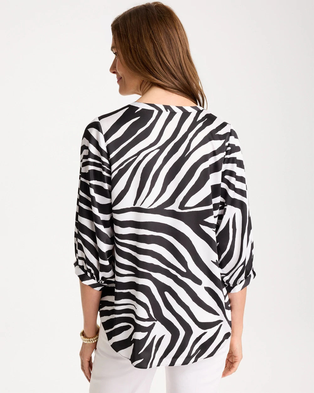 Chico's Satin Animal Print Tie-Front Top Black