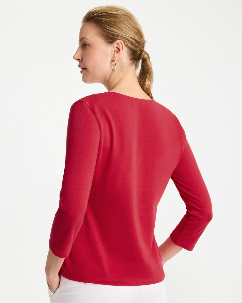 Chico's Cotton Stretch 3/4 Sleeve Tee Cherry Lush