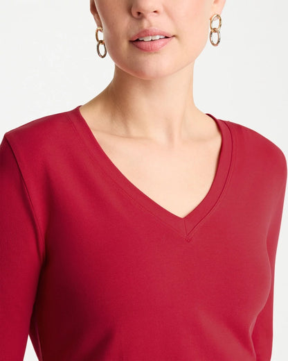 Chico's Cotton Stretch 3/4 Sleeve Tee Cherry Lush