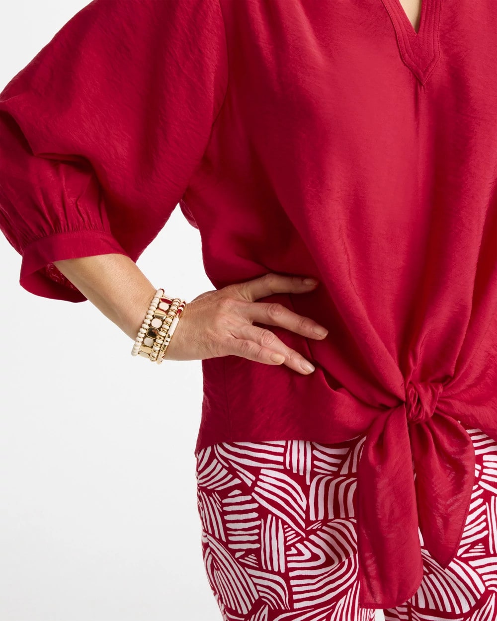 Chico's Tie-Front Top Cherry Lush
