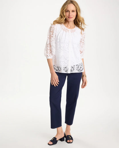Chico's Lace Burnout Blouse Alabaster