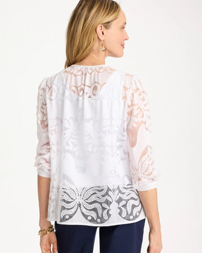 Chico's Lace Burnout Blouse Alabaster