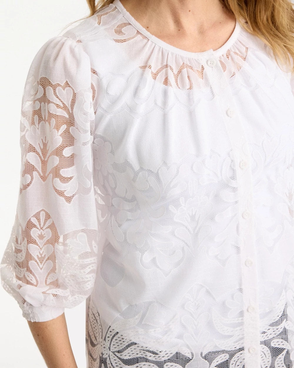 Chico's Lace Burnout Blouse Alabaster