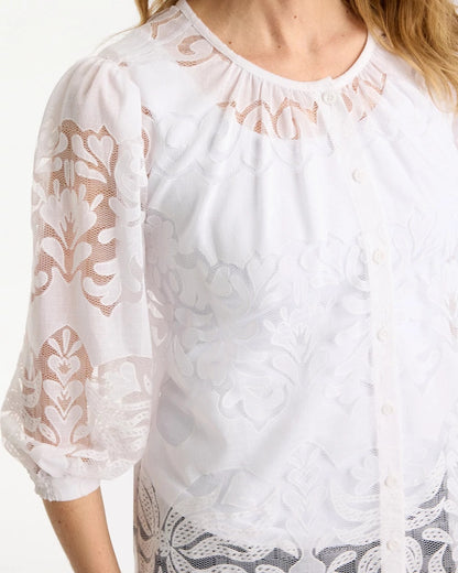 Chico's Lace Burnout Blouse Alabaster