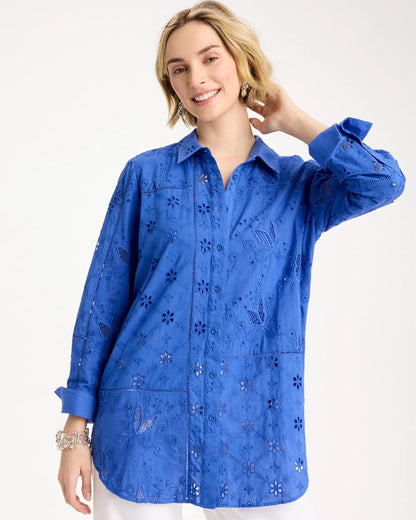 Chico's Embroidered Trapunto-Trim Tunic Amparo Blue
