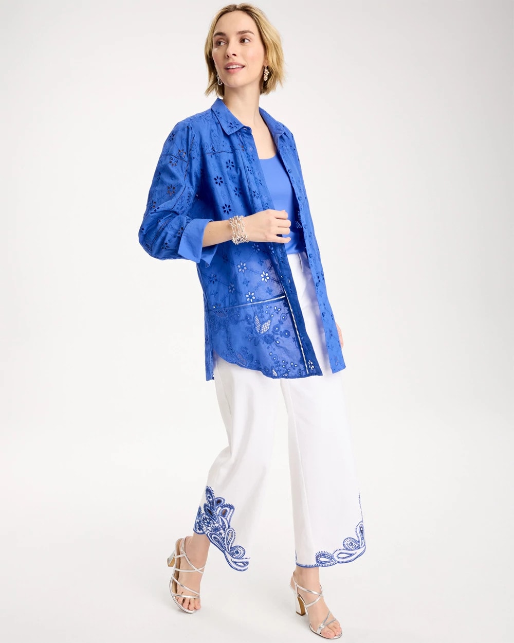 Chico's Embroidered Trapunto-Trim Tunic Amparo Blue