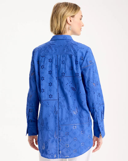 Chico's Embroidered Trapunto-Trim Tunic Amparo Blue