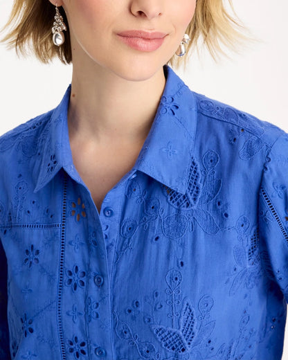 Chico's Embroidered Trapunto-Trim Tunic Amparo Blue
