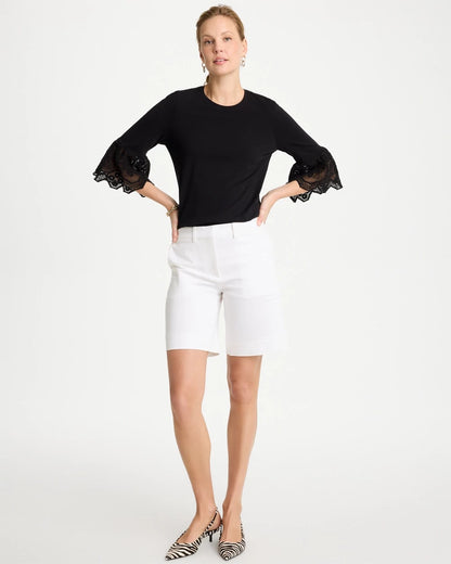Chico's Cotton Lace Flutter Sleeve Tee Black