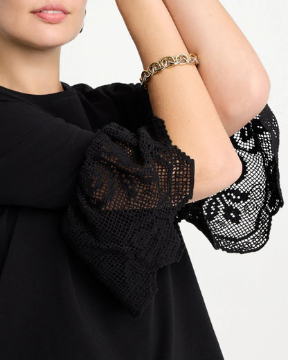 Chico's Cotton Lace Flutter Sleeve Tee Black