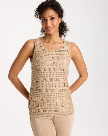 Chico's Travelers™ Metallic Crochet Sweater Tank Gold