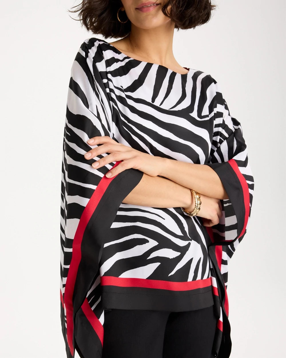 Chico's Woven Animal Print Poncho Black