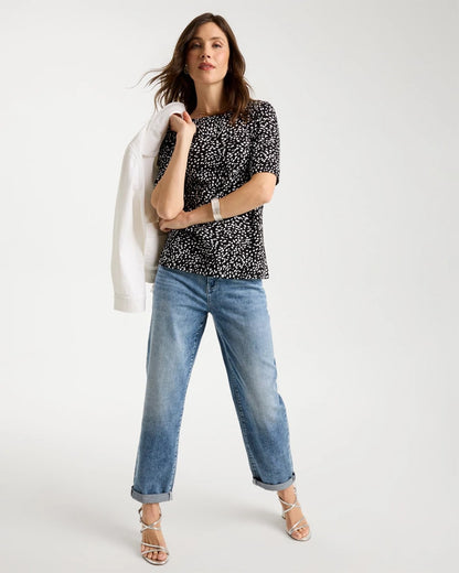 Chico's Printed Pima Elbow Sleeve Tee Black