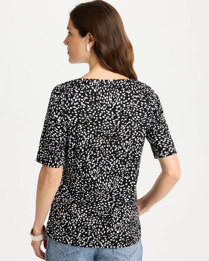 Chico's Printed Pima Elbow Sleeve Tee Black
