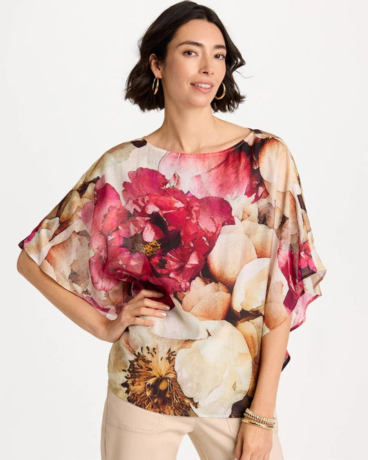 Chico's Boatneck Printed Poncho Ecru