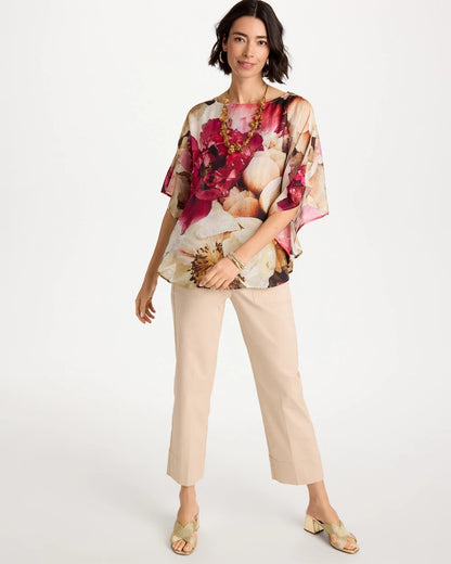 Chico's Boatneck Printed Poncho Ecru
