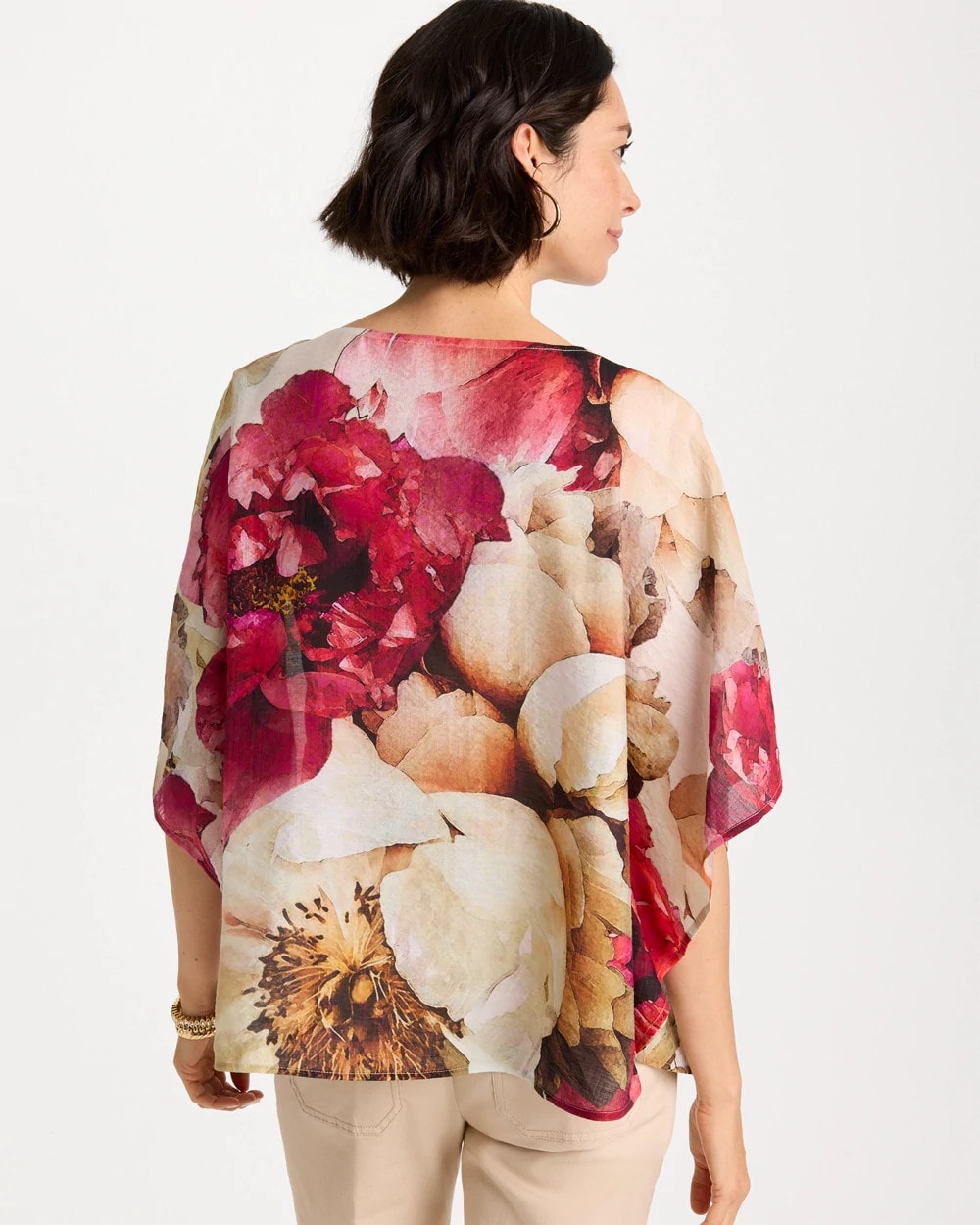 Chico's Boatneck Printed Poncho Ecru