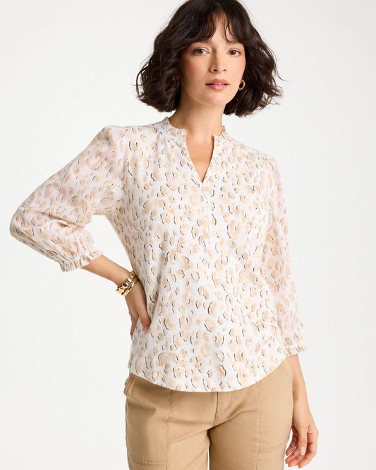 Chico's Animal Print Ruffled V-Neck Top Mocha Mousse
